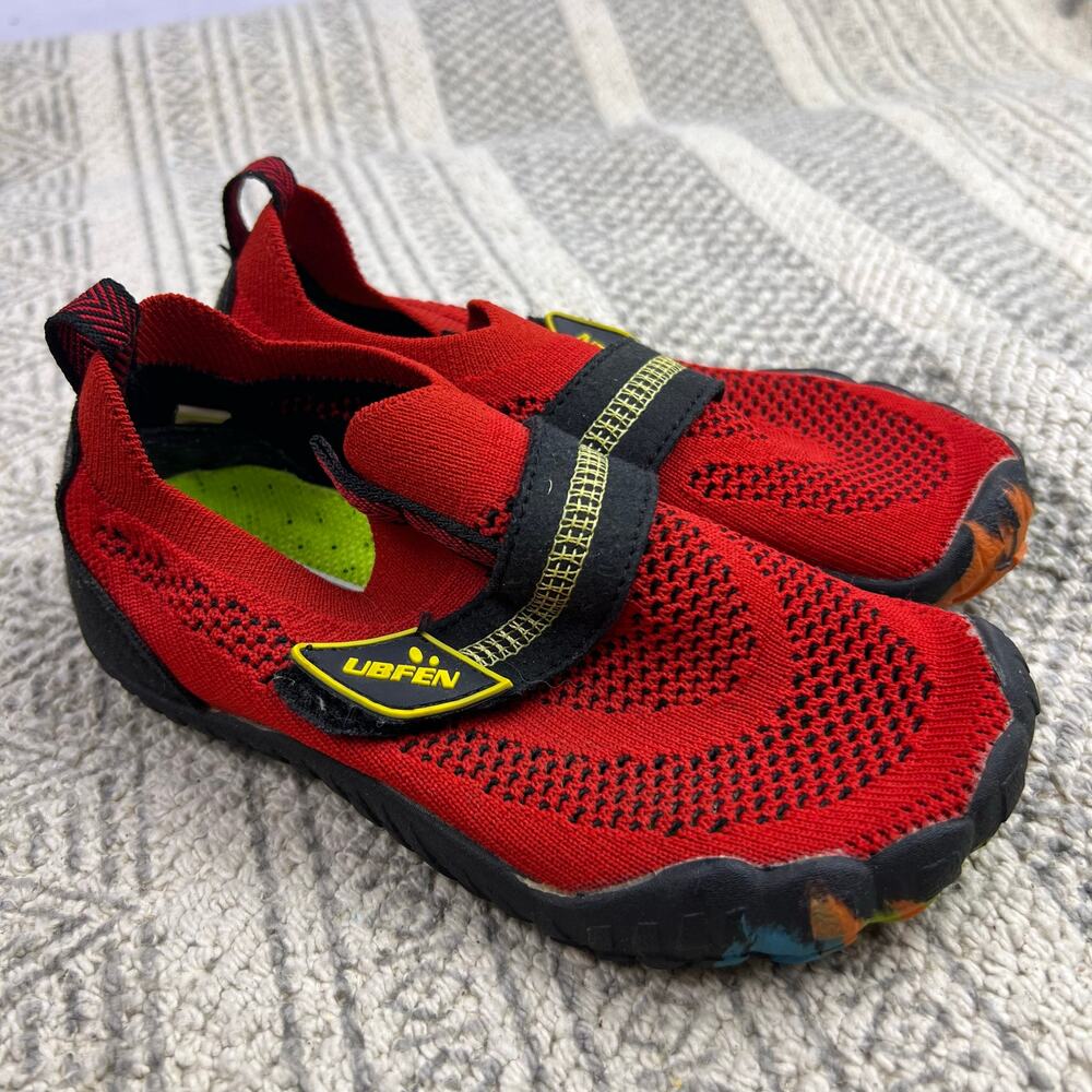 UBFEN Kids Water Shoes, Red Knit, Rubber Sole, Barefoot Aqua Swim Surf - Picture 2 of 10